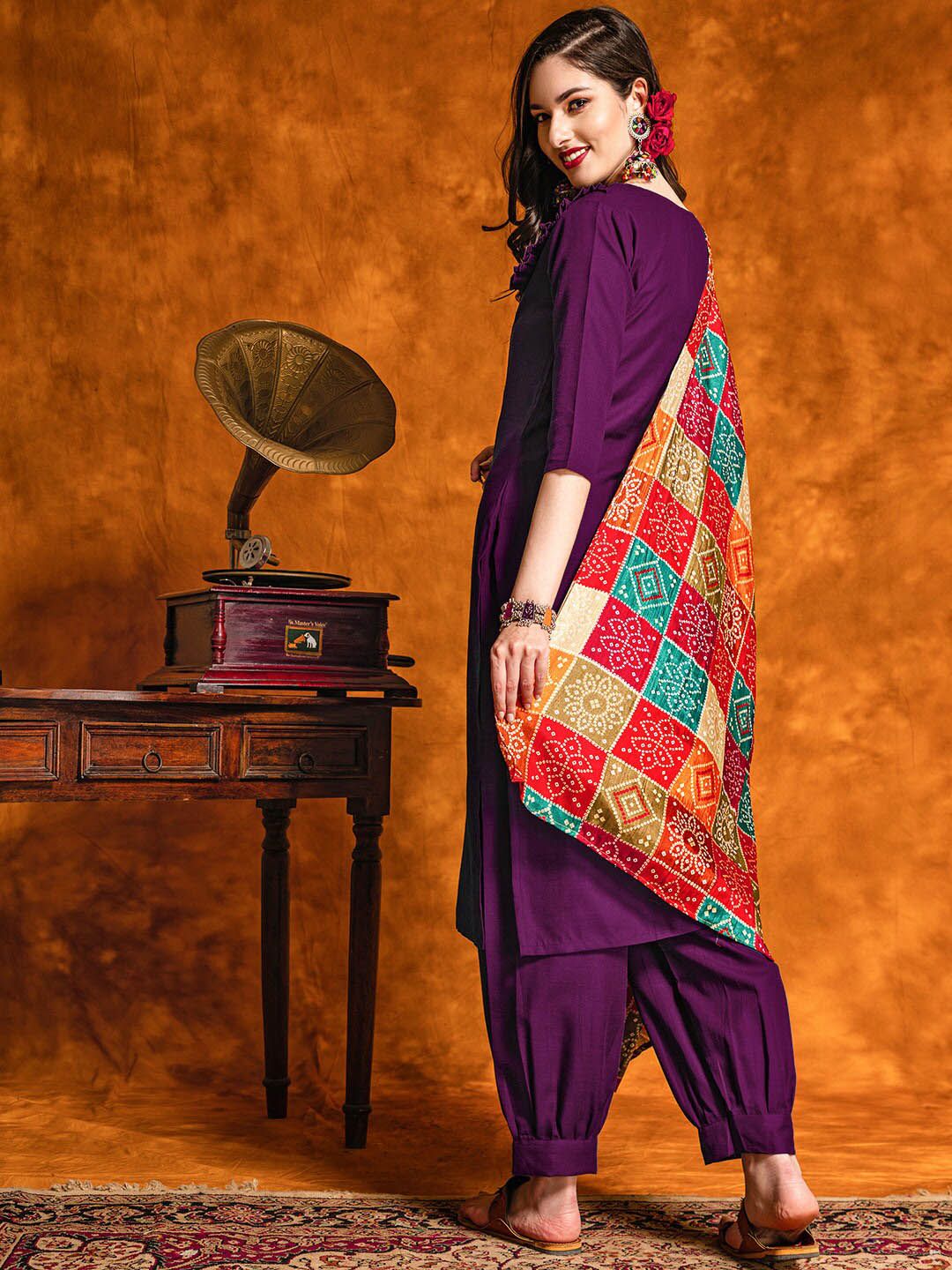 KALINI Floral Embroidered Mirror Work Straight Kurta with Patiala & With Dupatta