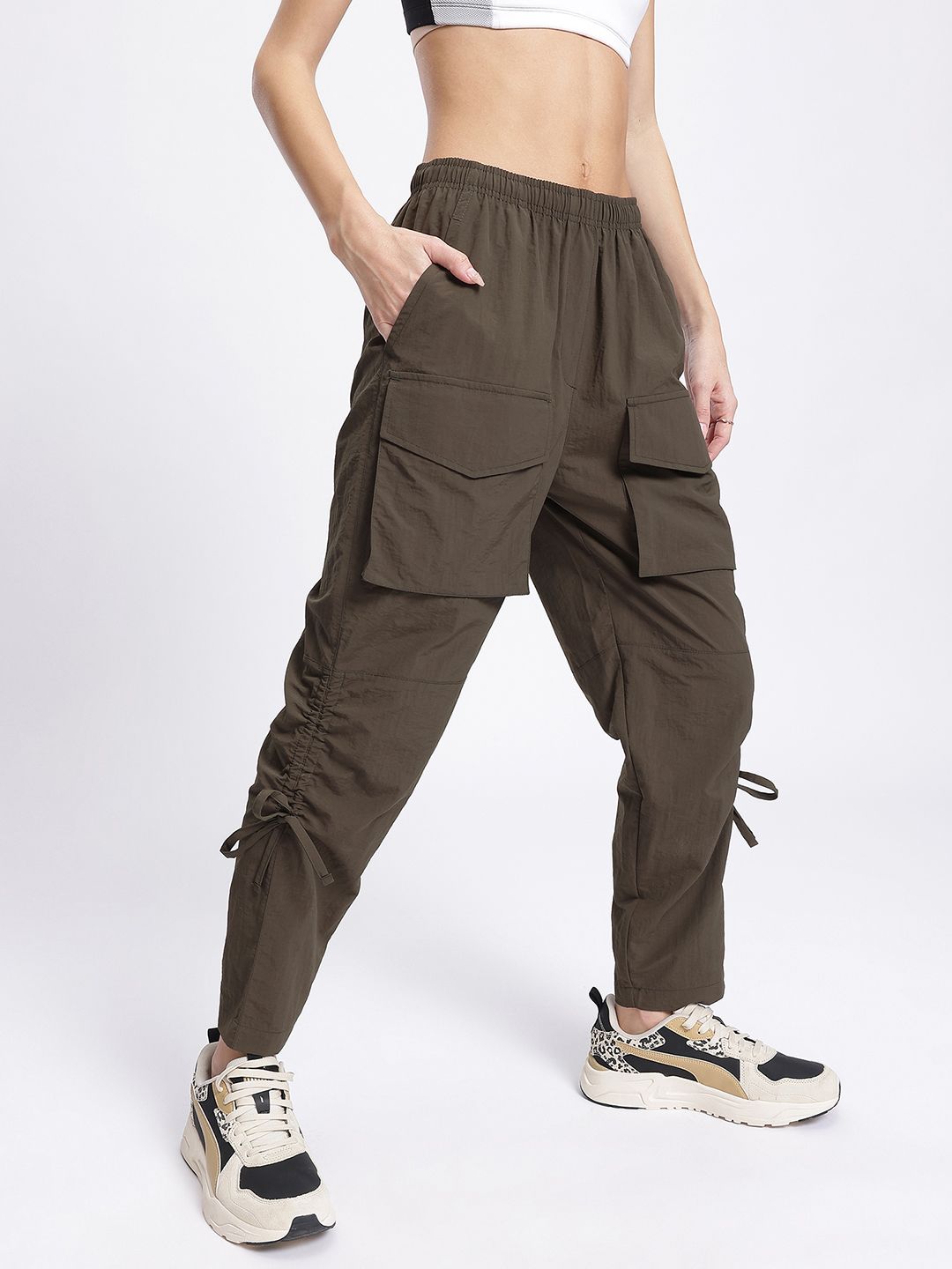 DressBerry Women Everyday Rebel Ruched Tie-Ups Cargo-Style Track Pants