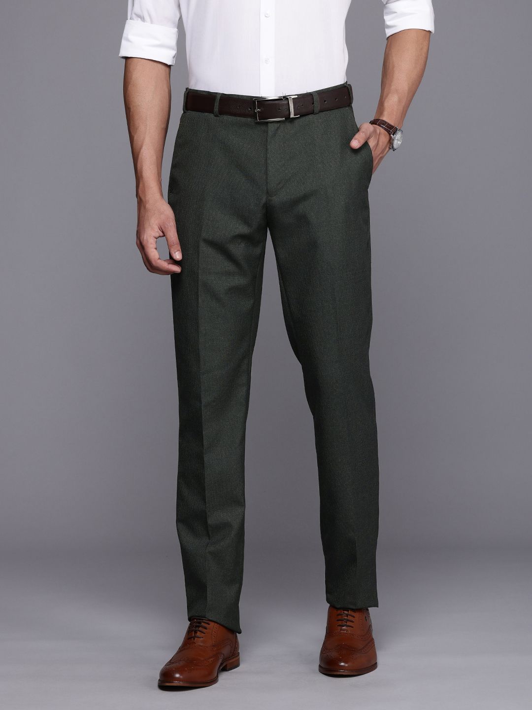 Raymond Men Textured Slim Fit Formal Trousers