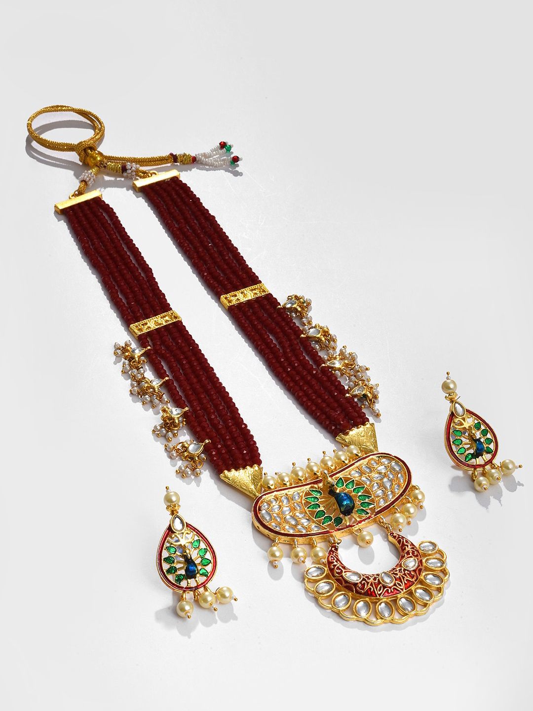 SOHI Gold-Plated White & Maroon Kundan-Studded & Pearl Beaded Jewellery Set