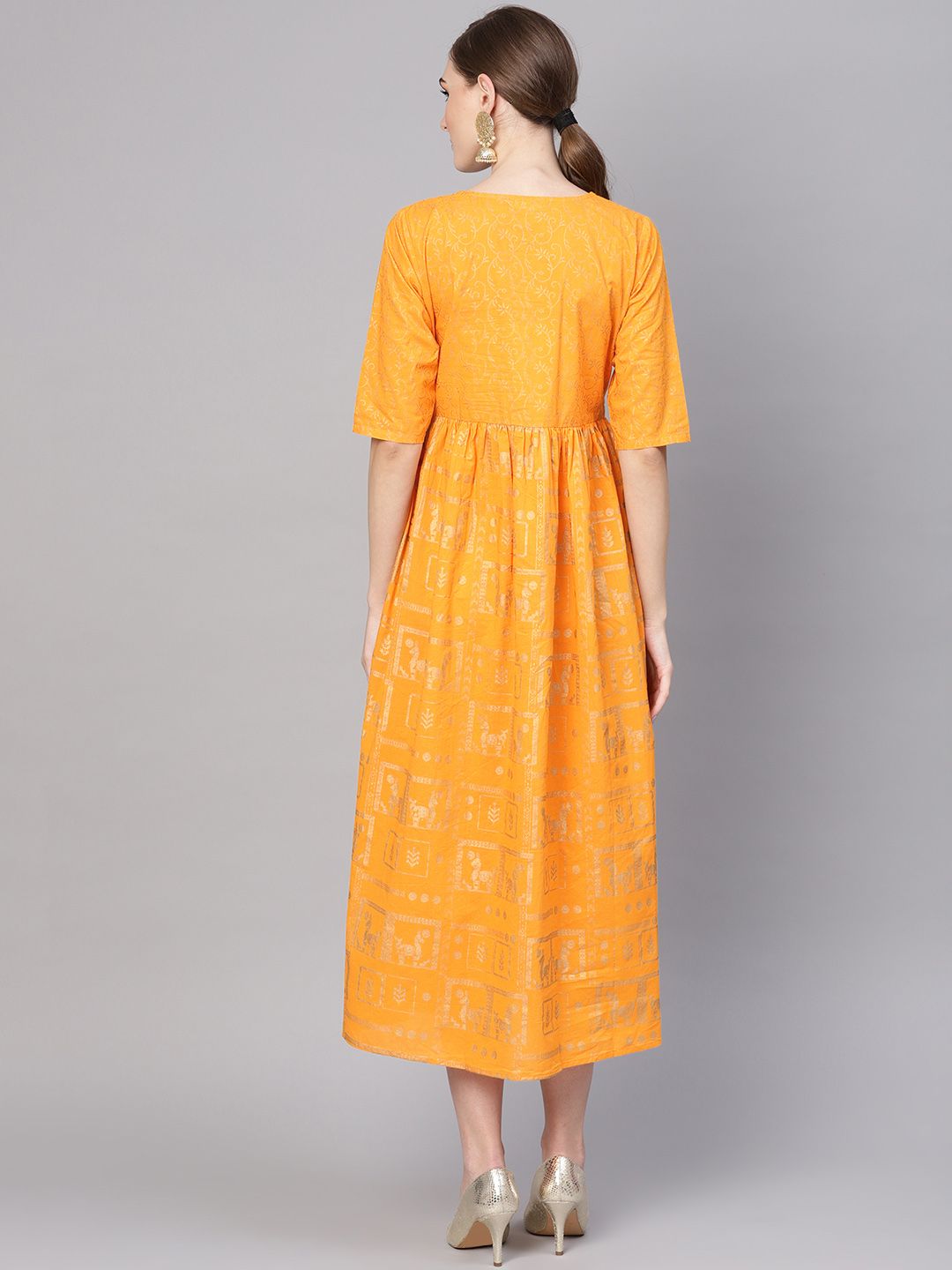 Gerua By Libas Women Printed Mustard Yellow Printed A-Line Dress