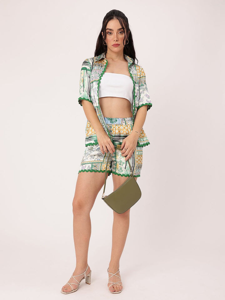 DressBerry Boho Bliss Printed Shirt With Trousers & Tube Top