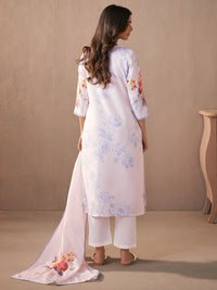 Indo Era Floral Printed Beads And Stones Linen Kurta Wiith Trousers And Dupatta