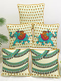 STITCHNEST Blue & Red Set of 5 Floral Velvet Square Cushion Covers