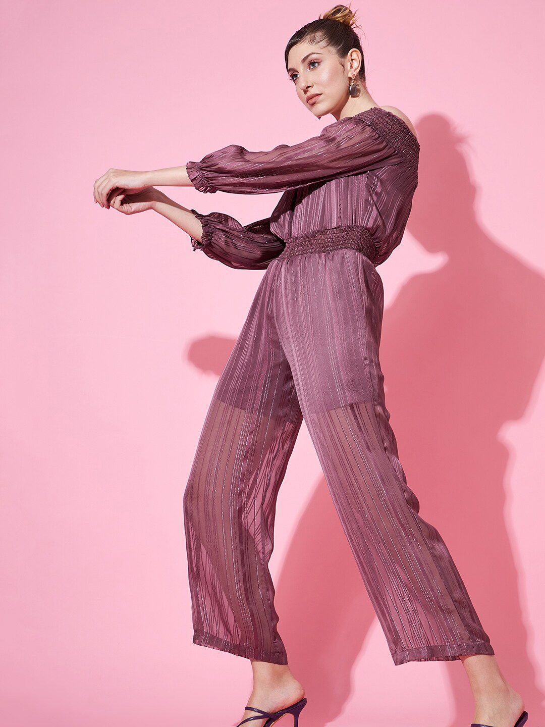 STREET 9 Off-Shoulder Striped Basic Jumpsuit