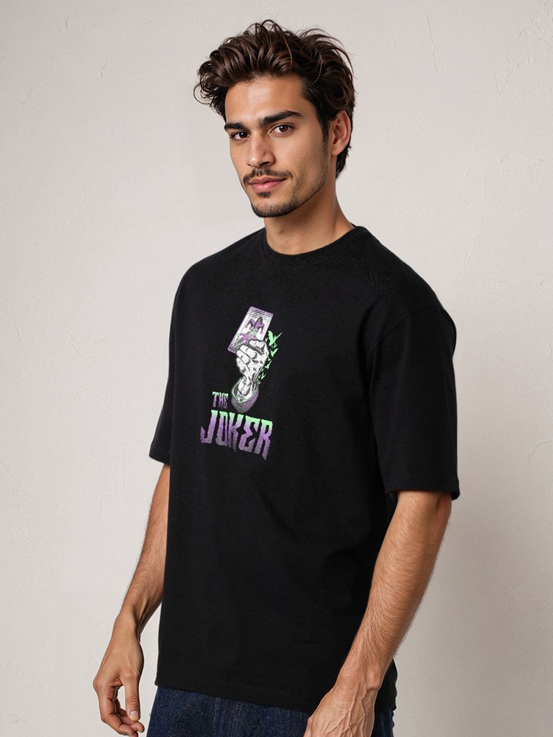The Indian Garage Co Men Joker Typography Printed Round Neck Cotton Boxy T-shirt