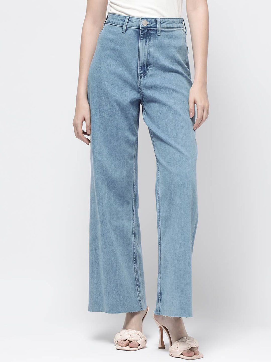 RAREISM Women Comfort Wide Leg High-Rise Clean Look Cotton Jeans