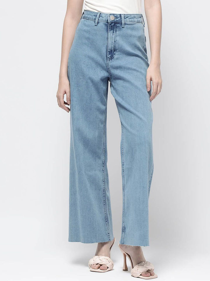 RAREISM Women Comfort Wide Leg High-Rise Clean Look Cotton Jeans