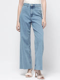 RAREISM Women Comfort Wide Leg High-Rise Clean Look Cotton Jeans