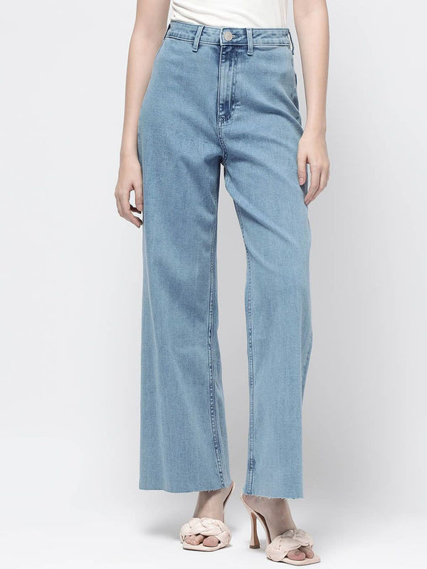 RAREISM Women Comfort Wide Leg High-Rise Clean Look Cotton Jeans