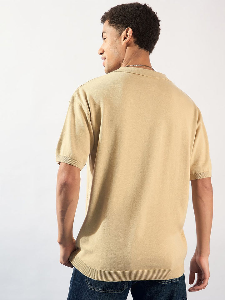 DENNISON Men Oversized Polo Collar Knitted T-Shirt