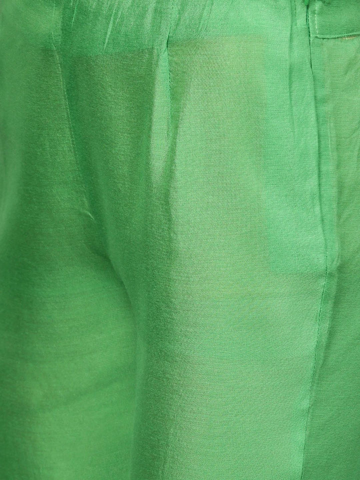 W Women Green & Golden Printed Kurta & Trousers With Ethnic Jacket
