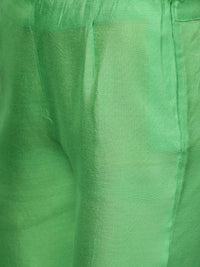 W Women Green & Golden Printed Kurta & Trousers With Ethnic Jacket