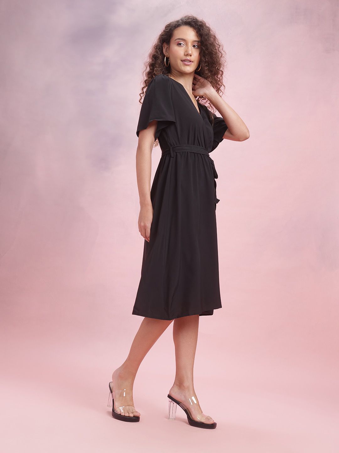 DressBerry Flared Sleeve Wrap Style Dress Comes With a Belt