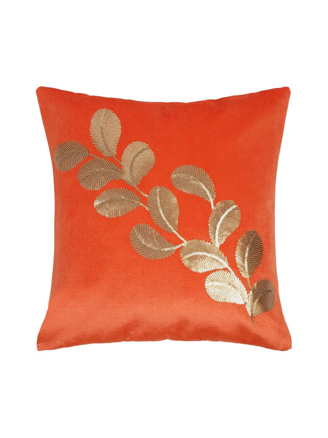 HOSTA HOMES Orange & Gold Set of 2 Floral Square Cushion Covers