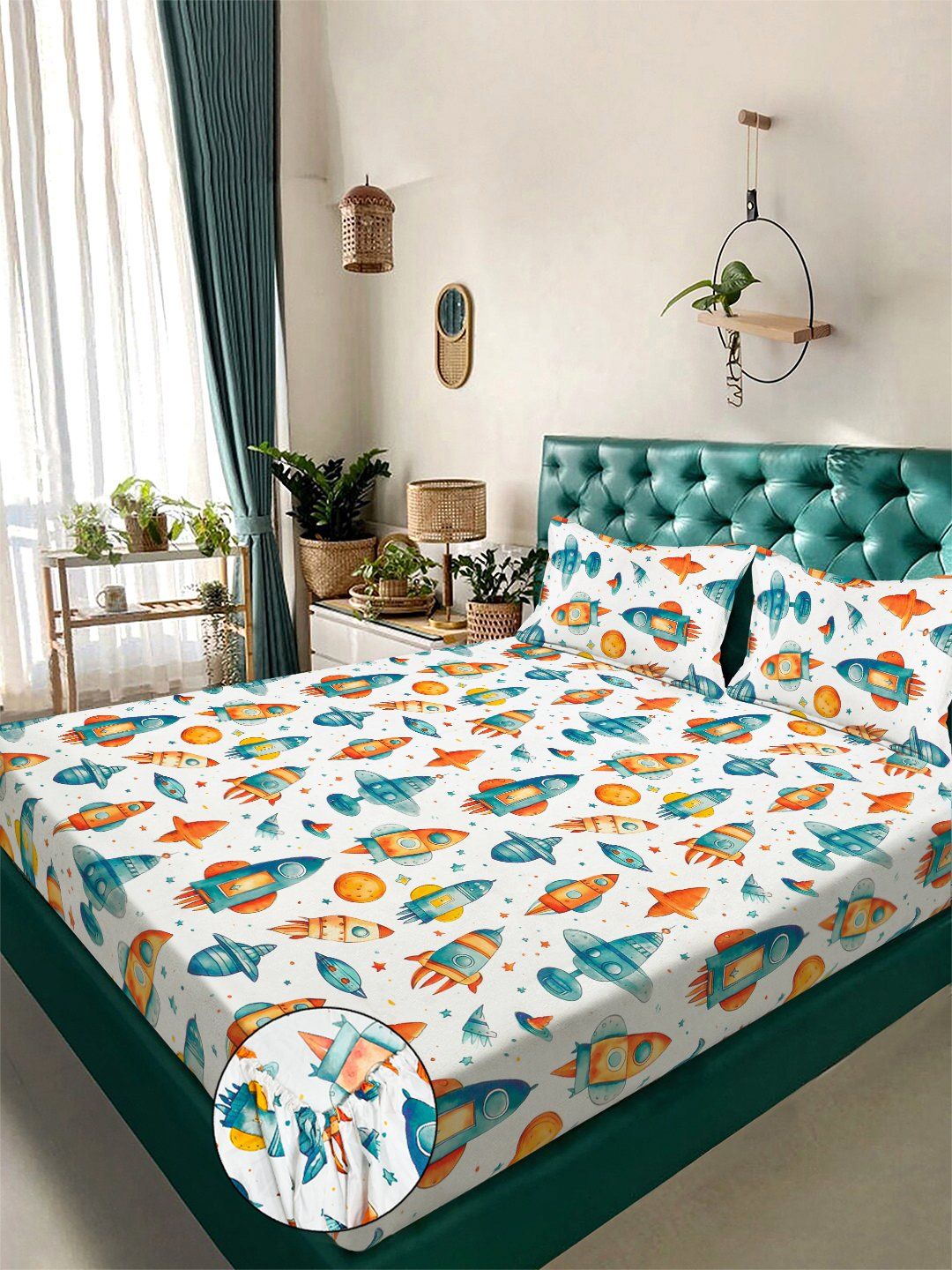 Myntra Elegant Homes White Cartoon Characters 300 TC King Bedsheet with 2 Pillow Covers