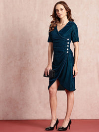 all about you Velvet Wrap-Style Sheath Dress