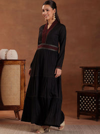 Libas Striped V-Neck Thread Work Viscose Rayon Anarkali Kurta with Trousers