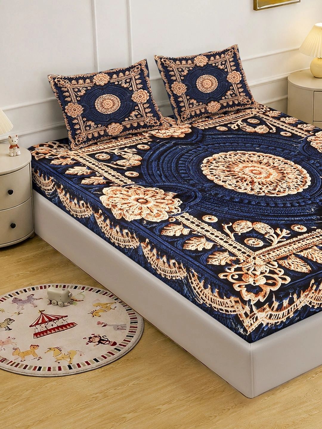 Moda Rapido X KLOTTHE Blue Floral 400 TC Bedsheet with 2 Pillow Covers