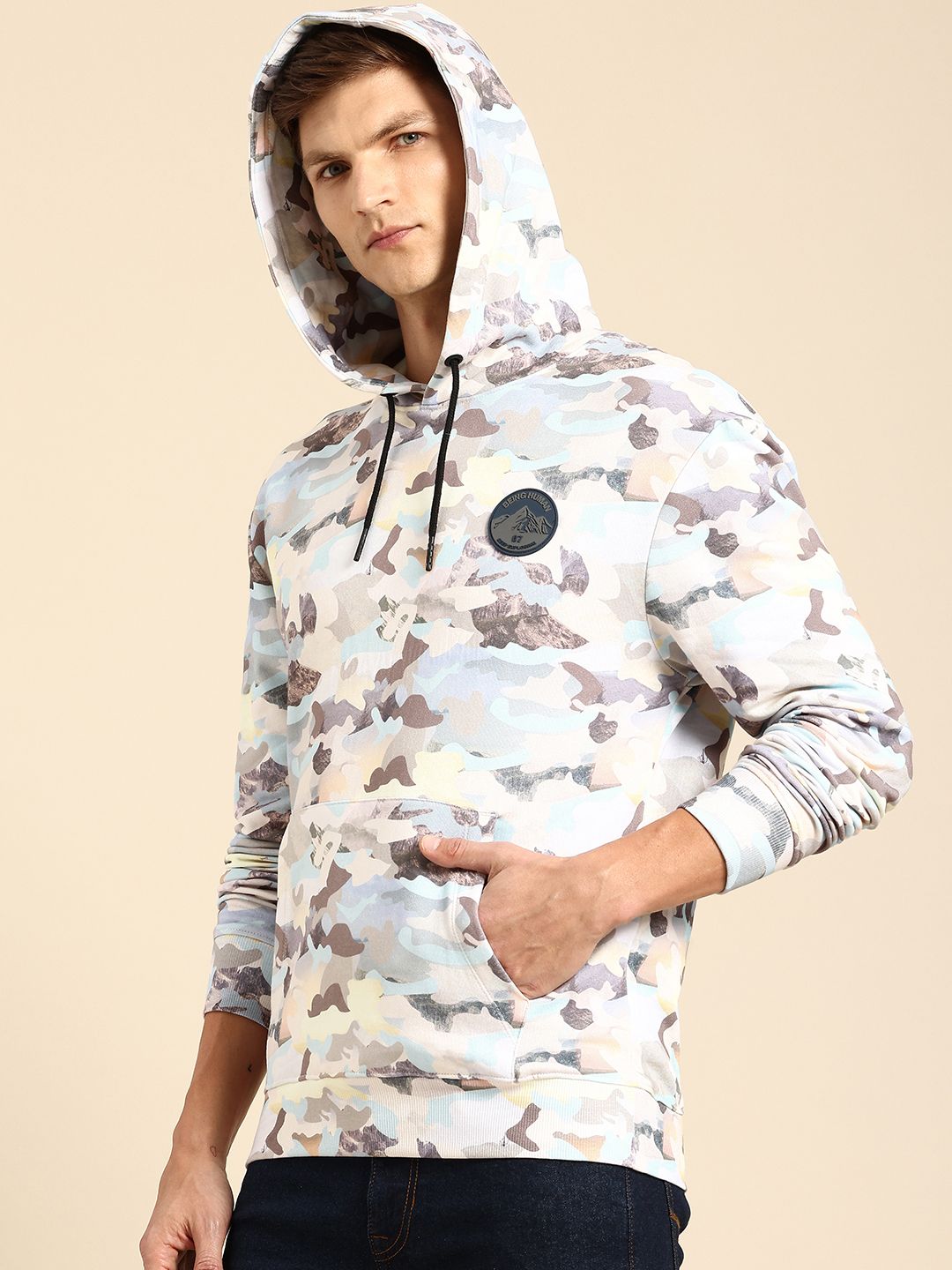 Being Human Camouflage Printed Pure Cotton Hooded Sweatshirt