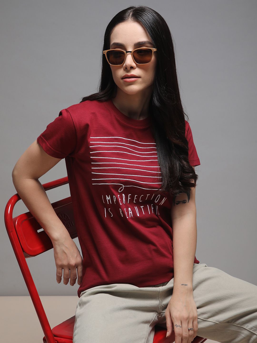 DILLINGER Women Regular Fit Short Sleeve Embroidery Tshirt