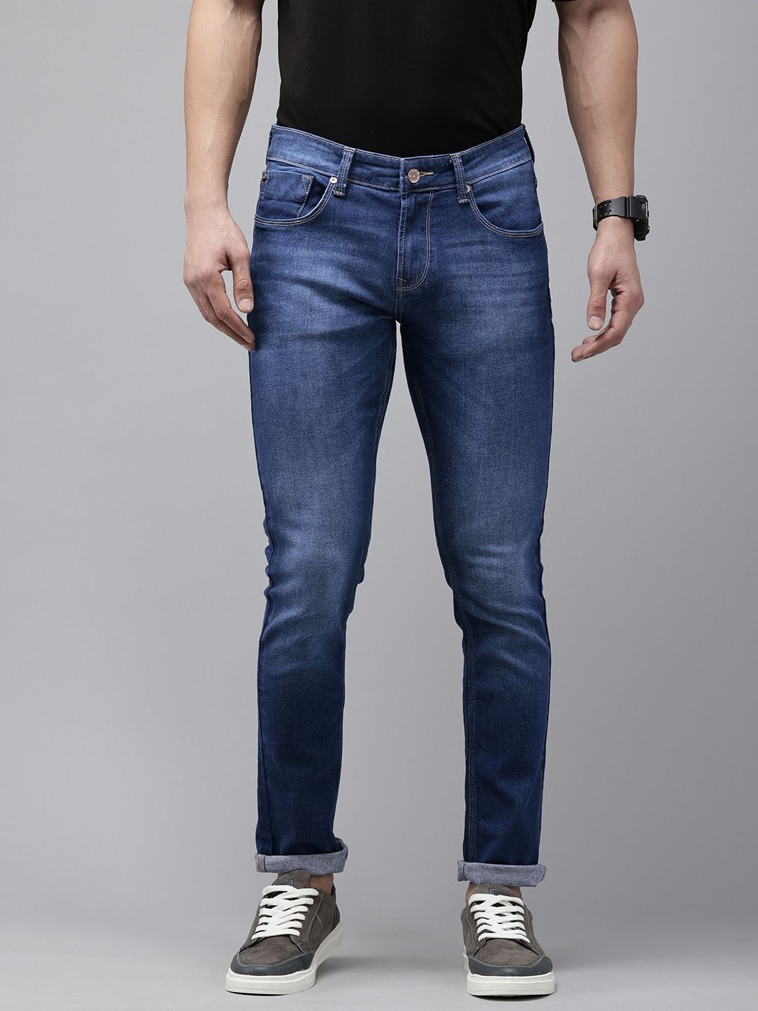 SPYKAR Men Slim Fit Low-Rise Heavy Fade Narrow Leg Stretchable Jeans