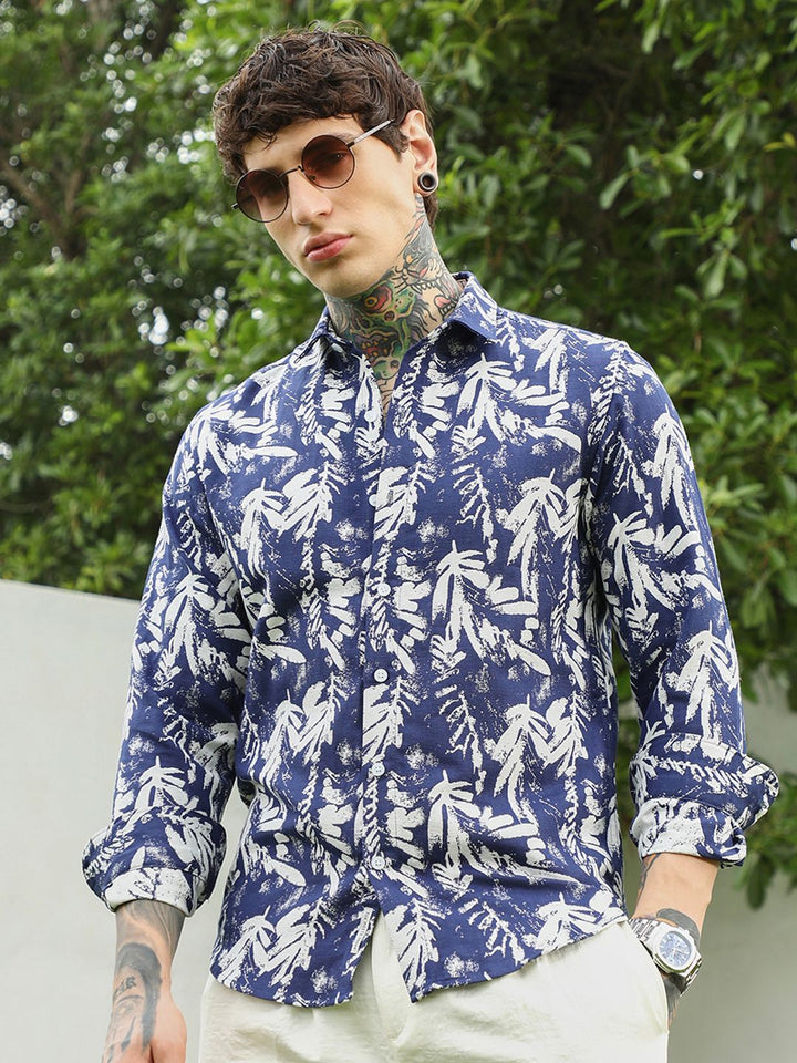 Campus Sutra Men Comfort Fit Floral Printed Spread Collar Cotton Casual Shirt