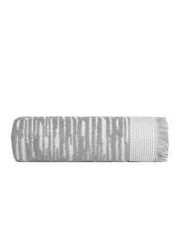 MYTRIDENT Grey & White Striped Printed Cotton 500 GSM Bath Towel