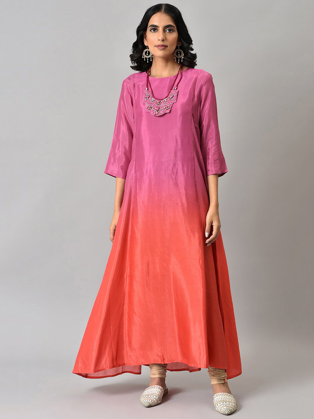 W Purple & Orange Tie and Dye Dyed Ethnic Maxi Dress