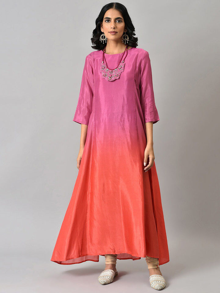 W Purple & Orange Tie and Dye Dyed Ethnic Maxi Dress