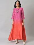 W Purple & Orange Tie and Dye Dyed Ethnic Maxi Dress