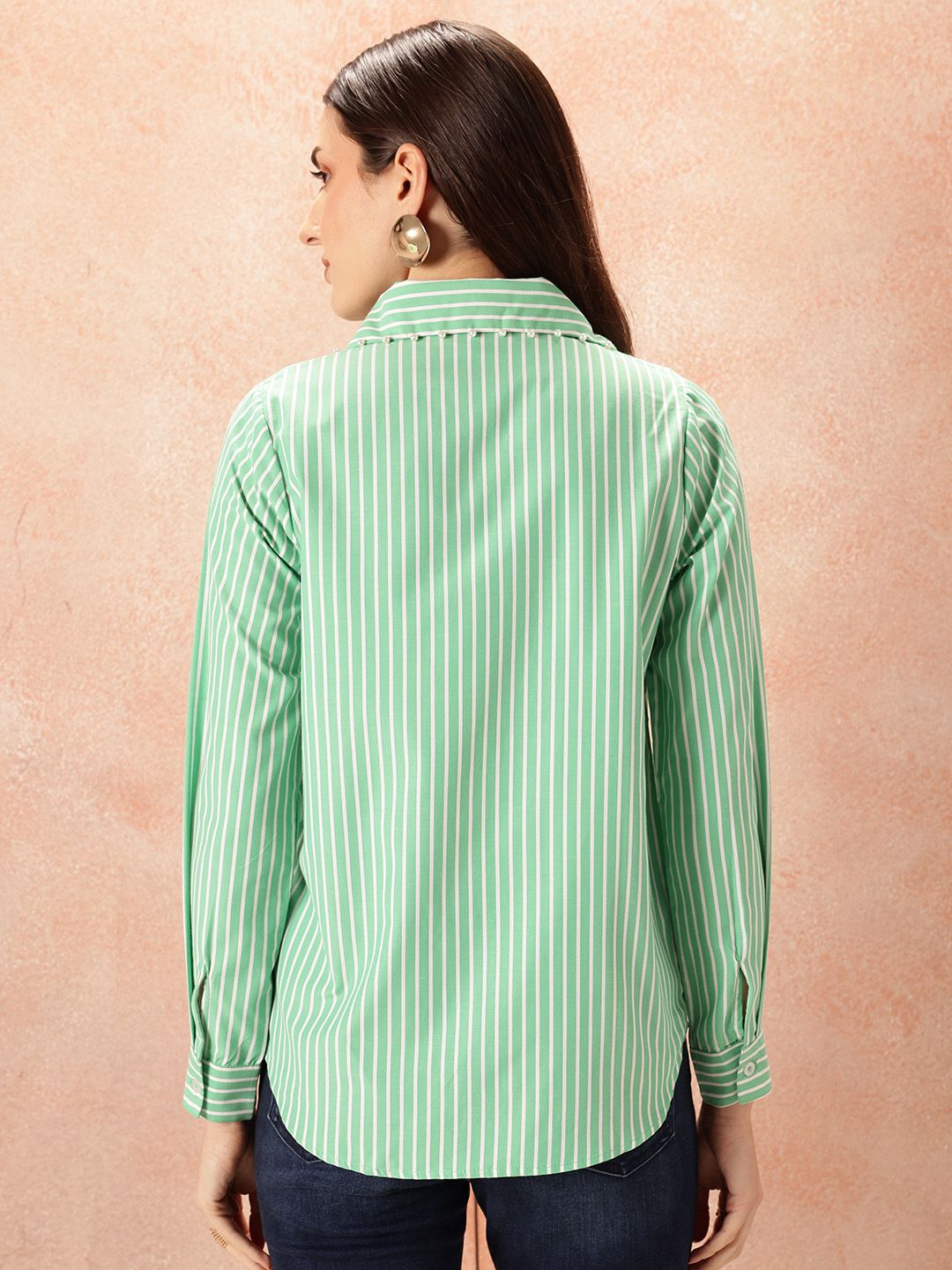 all about you  Studded Striped Pocket Detail Casual Shirt