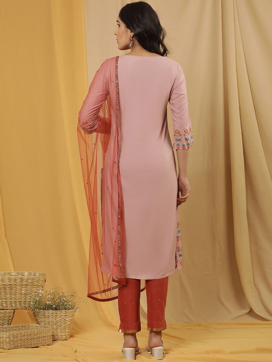 W Ethnic Motifs Printed Regular Sequinned Kurta with Trousers & With Dupatta
