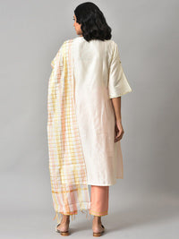 AURELIA Women White Floral Embroidered Liva Kurta with Trousers & Banaras Dupatta