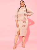CURVY STREET Beige Plus Size Sheath Midi Dress