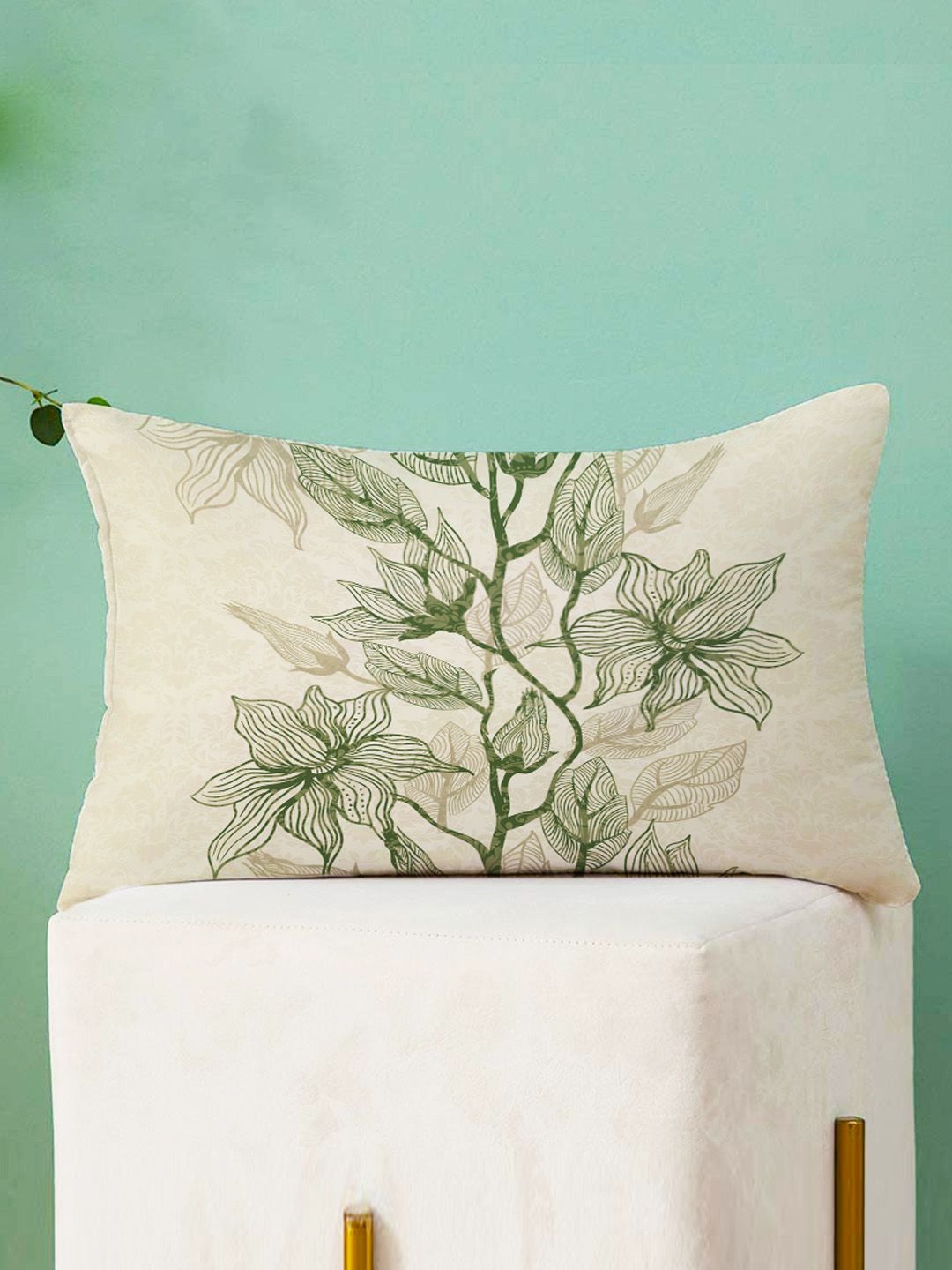 STITCHNEST Pack Of 2 Cream-Coloured Printed Rectangle Cushion Covers