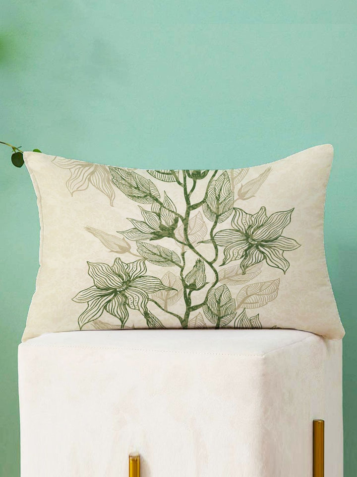 STITCHNEST Pack Of 2 Cream-Coloured Printed Rectangle Cushion Covers