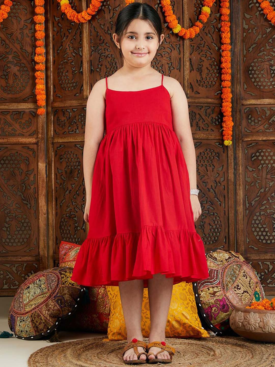 VASTRAMAY Cotton Fit & Flared Dress With Printed Jacket