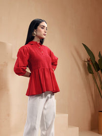 all about you Smocked Pure Cotton Peplum Top