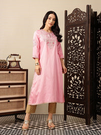 House of Pataudi Floral Yoke Design Keyhole Neck Sequinned Jashn Kurta