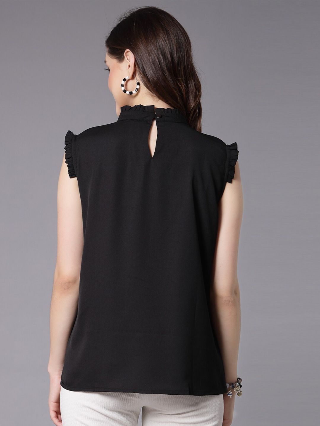 Style Quotient Black High Neck Ruffled Top
