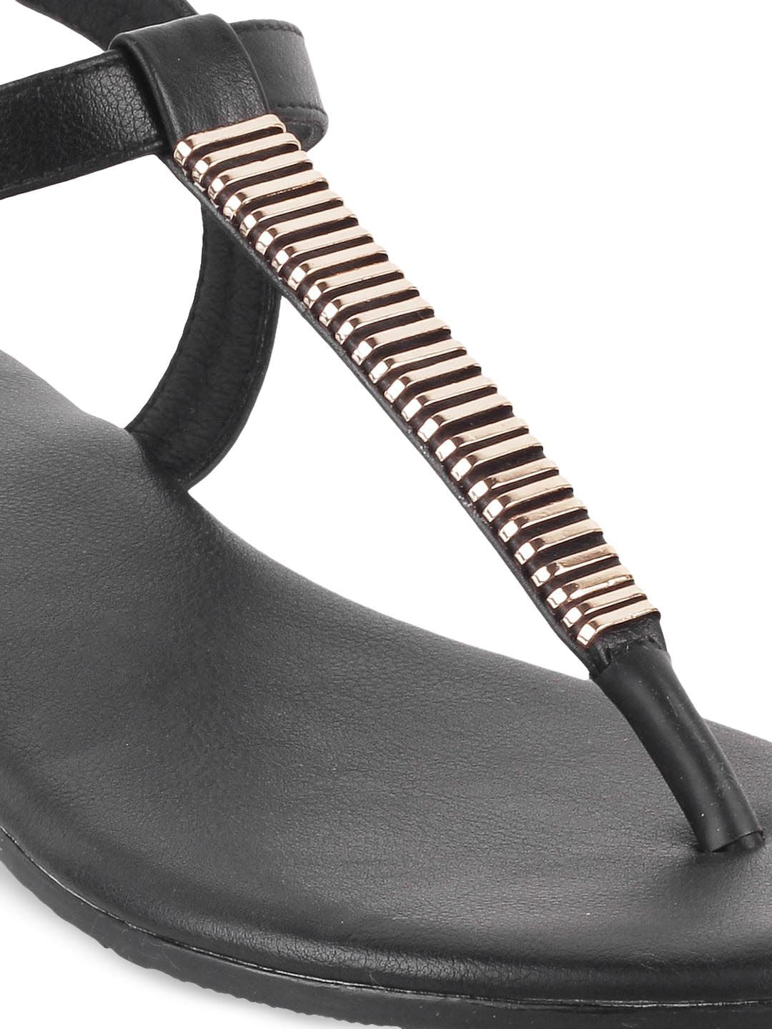 Mochi Women Black Embellished T-Strap Flats