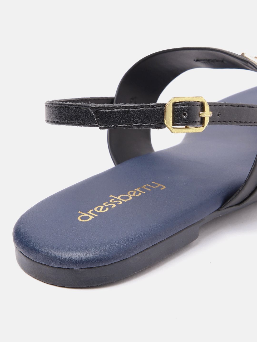 DressBerry Women Solid T-Strap Flats with Buckle Detail