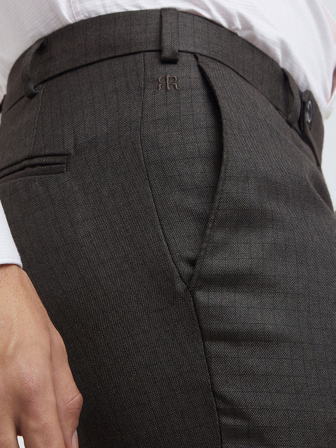 Raymond Men Checked Slim Fit Mid-Rise Formal Trousers