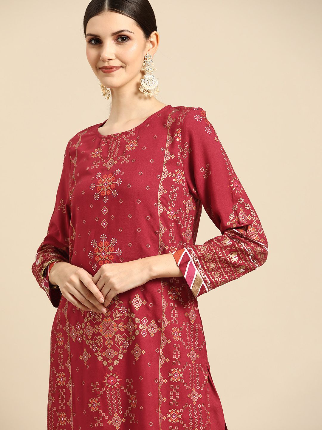 Anouk Women Red & Golden Ethnic Motifs Printed Gotta Patti Kurta with Palazzos