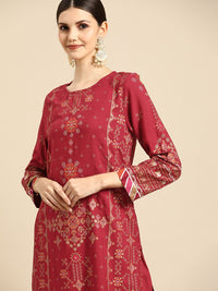 Anouk Women Red & Golden Ethnic Motifs Printed Gotta Patti Kurta with Palazzos