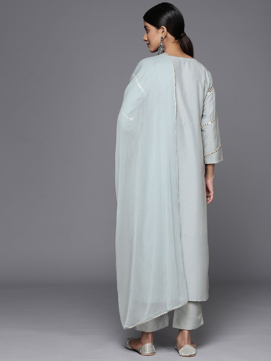 Varanga Embroidered Empire Mirror Work Kurta With Trousers & With Dupatta