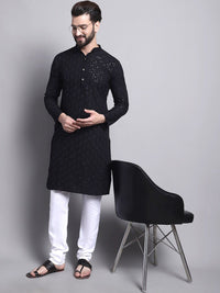 SOJANYA Geometric Embroidered Sequence Mandarin Collar Pure Cotton Kurta