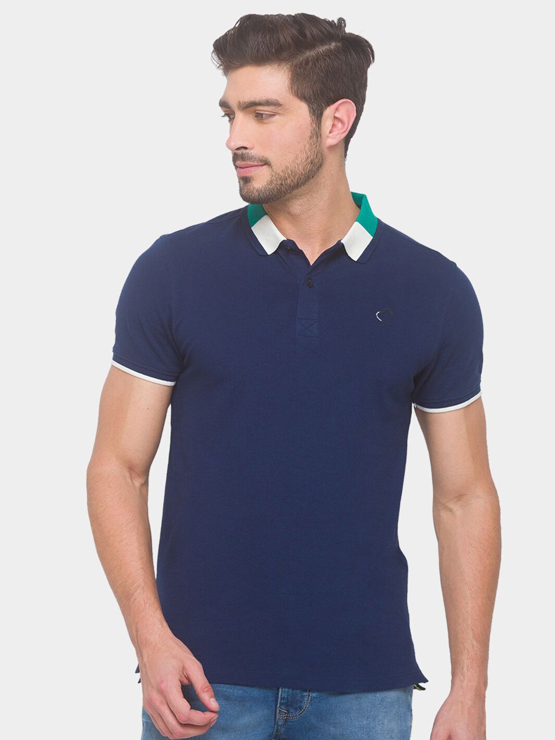 Being Human Men Navy Blue Typography Polo Collar T-shirt