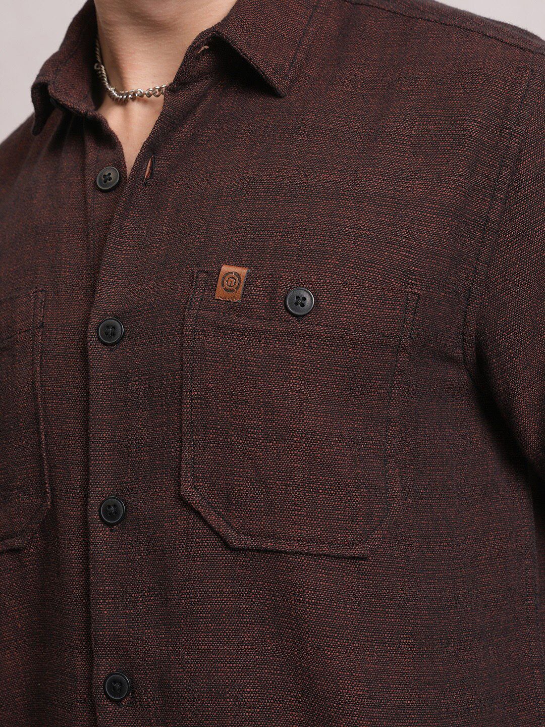 LOCOMOTIVE Textured Checked Utility Pocket Regular Shirt